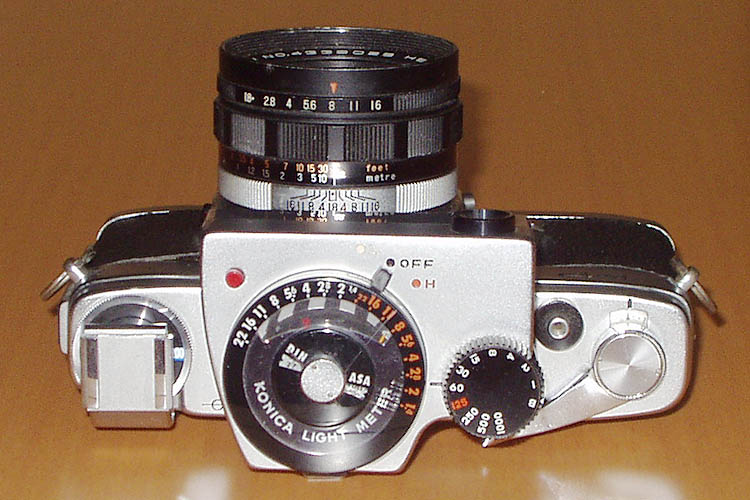 Konica FP - Top view with Konica Light Meter