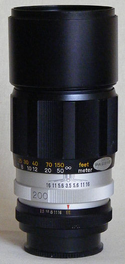 Konica Hexanon 200 mm / 1:3.5 first EE variation with chrome ring and metal focusing ring