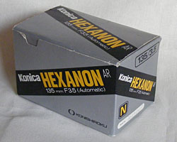 original box Konica Hexanon AR 135 mm / F3.5 late AE /f22 variation